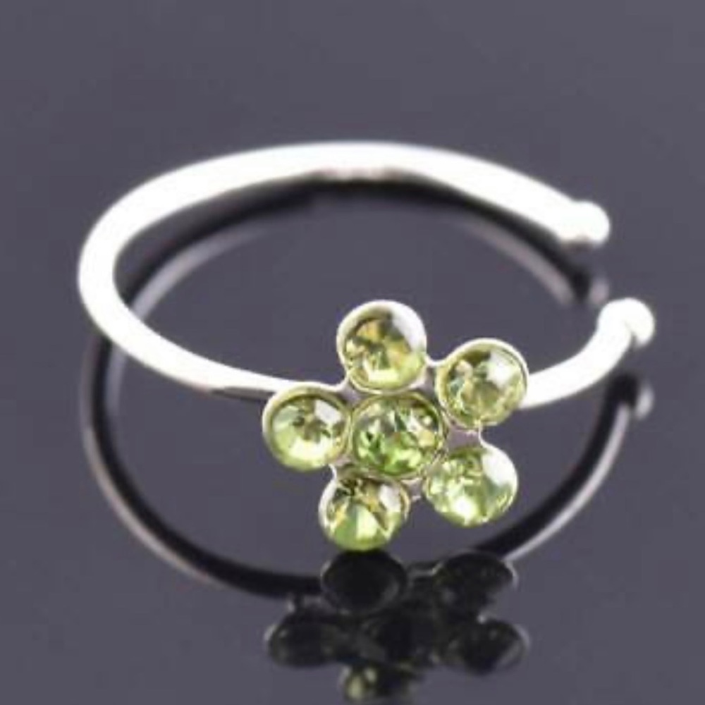Green Flower Nose Ring Small Thin